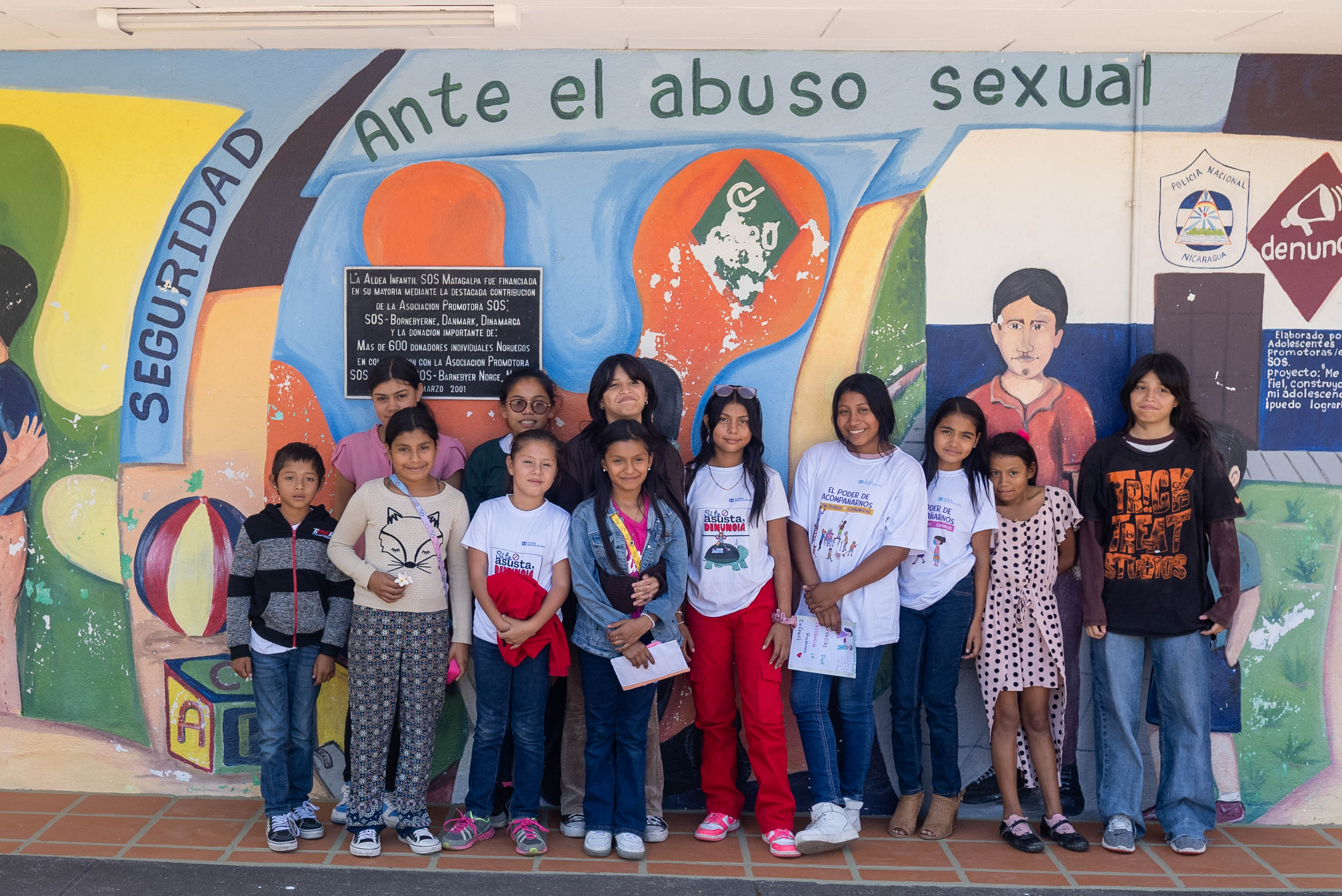 Children infront a Wall